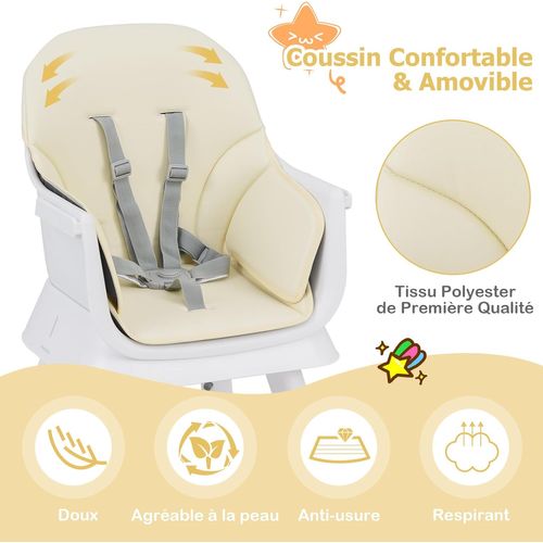 6 En 1 Chaise Haute Bébé Evolutive Avec Plateau Amovible, Chaise D'alimentation,charge 25kg(beige)
