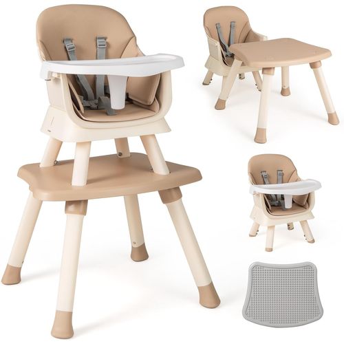6 En 1 Chaise Haute Bébé Evolutive Avec Plateau Amovible, Chaise D'alimentation,charge 25kg(café)