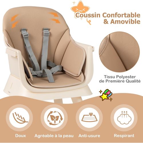 6 En 1 Chaise Haute Bébé Evolutive Avec Plateau Amovible, Chaise D'alimentation,charge 25kg(café)