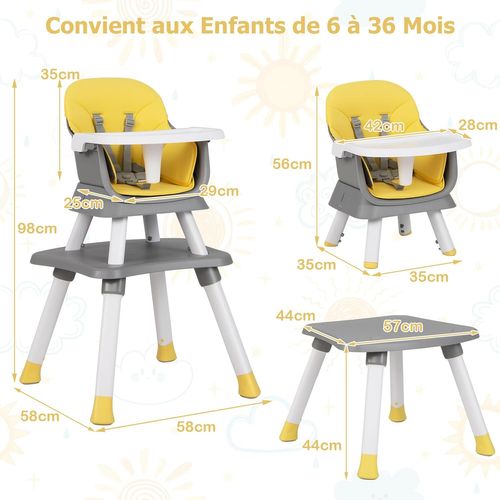 6 En 1 Chaise Haute Bébé Evolutive Avec Plateau Amovible, Chaise D'alimentation,charge 25kg(jaune)