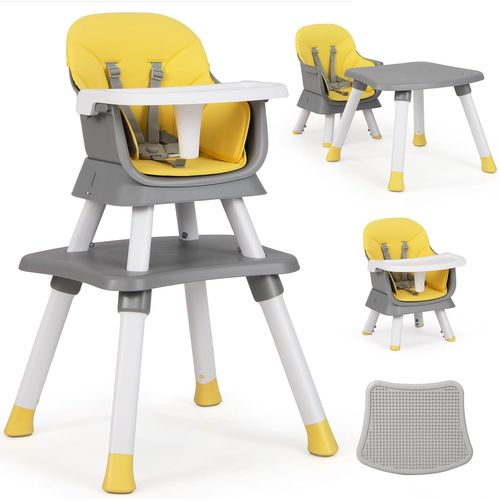 6 En 1 Chaise Haute Bébé Evolutive Avec Plateau Amovible, Chaise D'alimentation,charge 25kg(jaune)