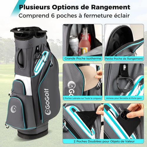 Sac De Golf Avec 14 Compartiments Sur Le Dessus, Sac De Rangement Portable Pour Club De Golf