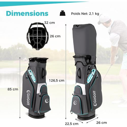 Sac De Golf Avec 14 Compartiments Sur Le Dessus, Sac De Rangement Portable Pour Club De Golf