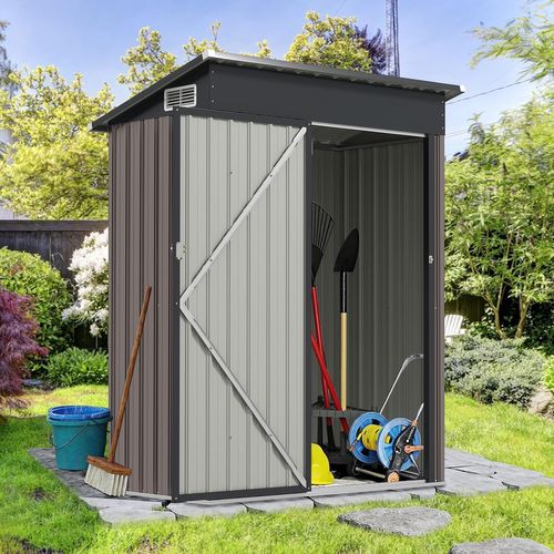 Abri De Jardin Métal Galvanisé 1,5 ㎡,cabane Jardin Exterieur 2,5 M³,porte Avec Loquet,gris