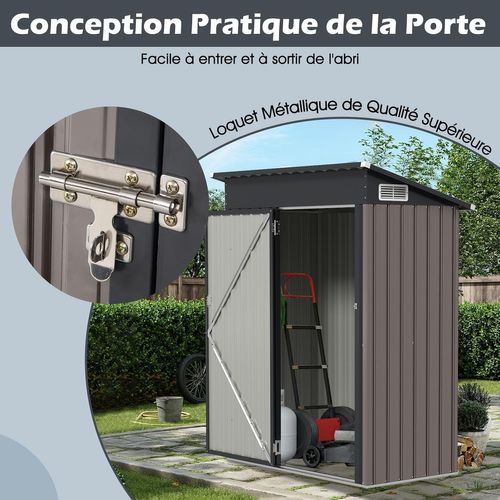 Abri De Jardin Métal Galvanisé 1,5 ㎡,cabane Jardin Exterieur 2,5 M³,porte Avec Loquet,gris