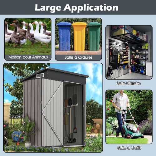 Abri De Jardin Métal Galvanisé 1,5 ㎡,cabane Jardin Exterieur 2,5 M³,porte Avec Loquet,gris