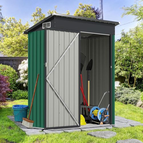 Abri De Jardin Métal Galvanisé 1,5 ㎡,cabane Jardin Exterieur 2,5 M³,porte Avec Loquet,vert