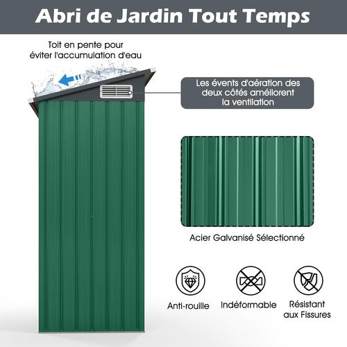 Abri De Jardin Métal Galvanisé 1,5 ㎡,cabane Jardin Exterieur 2,5 M³,porte Avec Loquet,vert