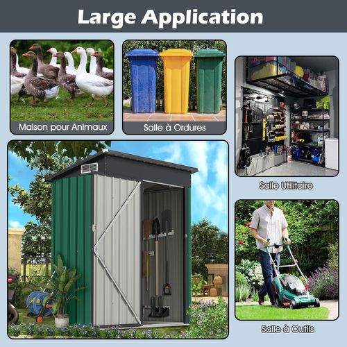Abri De Jardin Métal Galvanisé 1,5 ㎡,cabane Jardin Exterieur 2,5 M³,porte Avec Loquet,vert