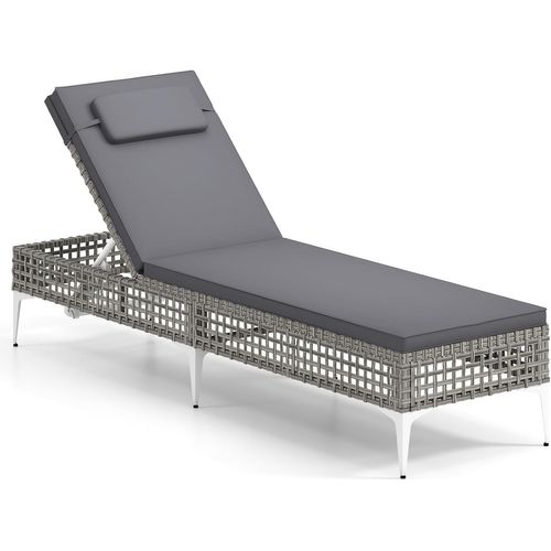 Chaise Longue Jardin Exterieur En Osier Pe, Dossier Réglable Sur 6 Niveaux, Coussin Amovibles