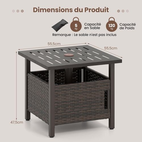 Table De Jardin Carrée Avec Trou Pour Parapluie De 4,9 Cm, Table Basse De Patio En Osier