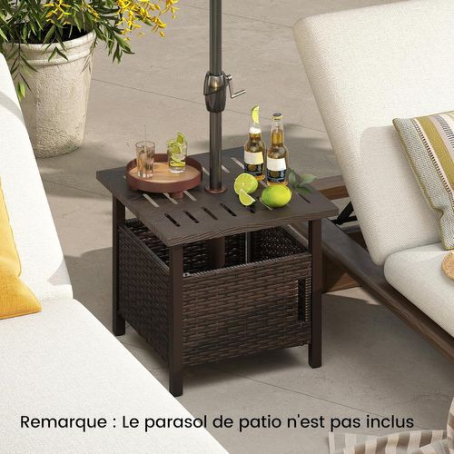 Table De Jardin Carrée Avec Trou Pour Parapluie De 4,9 Cm, Table Basse De Patio En Osier