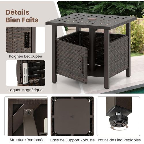 Table De Jardin Carrée Avec Trou Pour Parapluie De 4,9 Cm, Table Basse De Patio En Osier