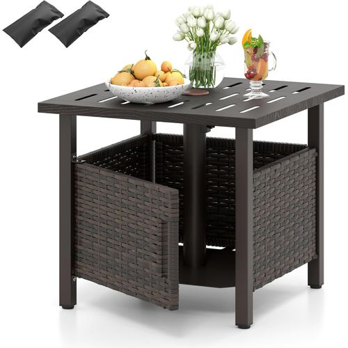 Table De Jardin Carrée Avec Trou Pour Parapluie De 4,9 Cm, Table Basse De Patio En Osier