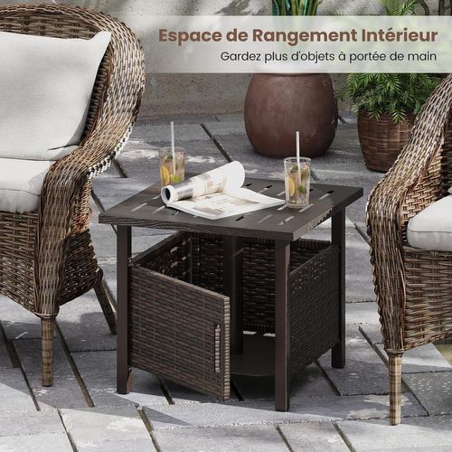 Table De Jardin Carrée Avec Trou Pour Parapluie De 4,9 Cm, Table Basse De Patio En Osier