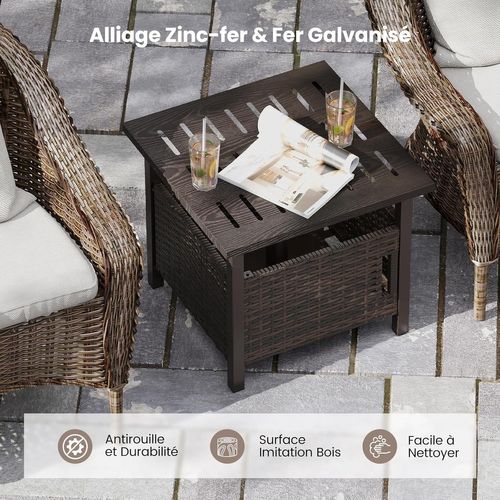 Table De Jardin Carrée Avec Trou Pour Parapluie De 4,9 Cm, Table Basse De Patio En Osier
