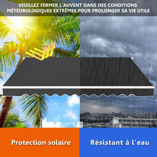 Store Banne De Manuel Rétractable De 4 X 2,5m, Résistant Aux Uv, Cadre En Aluminium (gris)