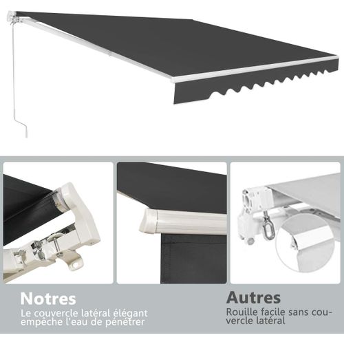 Store Banne De Manuel Rétractable De 4 X 2,5m, Résistant Aux Uv, Cadre En Aluminium (gris)