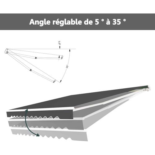 Store Banne De Manuel Rétractable De 4 X 2,5m, Résistant Aux Uv, Cadre En Aluminium (gris)