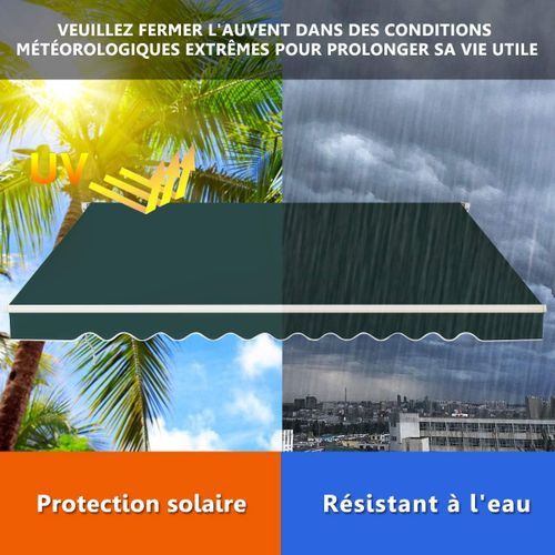 Store Banne De Manuel Rétractable De 4 X 2,5m, Résistant Aux Uv, Cadre En Aluminium (vert)
