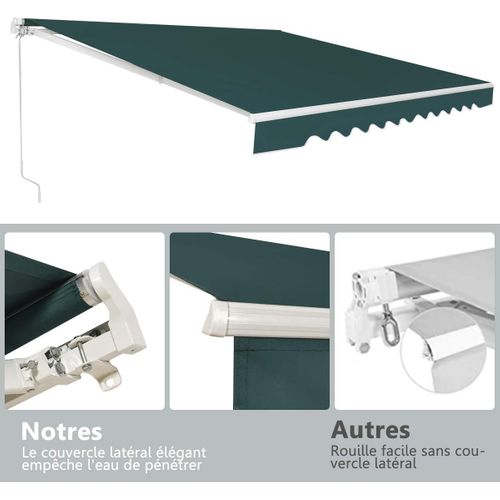 Store Banne De Manuel Rétractable De 4 X 2,5m, Résistant Aux Uv, Cadre En Aluminium (vert)
