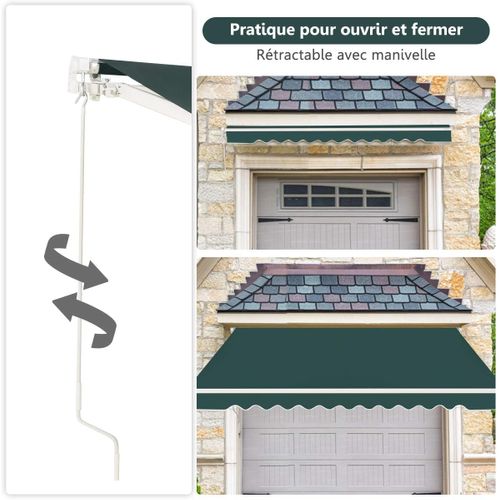 Store Banne De Manuel Rétractable De 4 X 2,5m, Résistant Aux Uv, Cadre En Aluminium (vert)