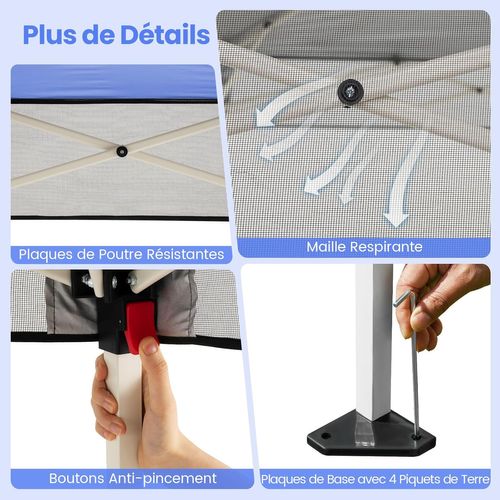 Tonnelle De Jardin 182 X 182 Cm Avec Panneau Latéral, Tente Réception Pliant Avec Pieds(bleu)