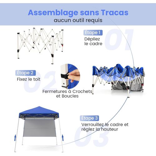 Tonnelle De Jardin 182 X 182 Cm Avec Panneau Latéral, Tente Réception Pliant Avec Pieds(bleu)