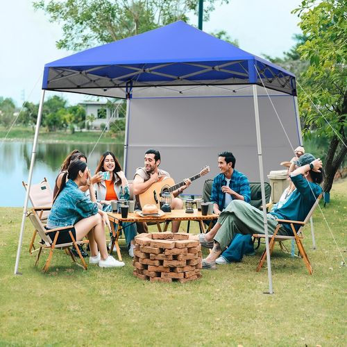 Tonnelle De Jardin 182 X 182 Cm Avec Panneau Latéral, Tente Réception Pliant Avec Pieds(bleu)