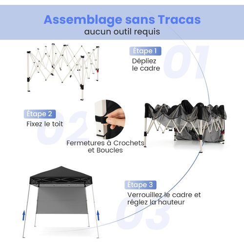 Tonnelle De Jardin 182 X 182 Cm Avec Panneau Latéral, Tente Réception Pliant Avec Pieds(noir)