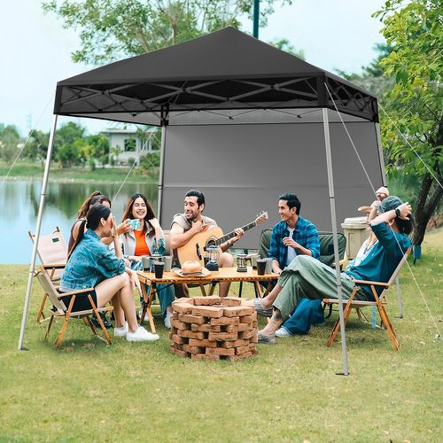 Tonnelle De Jardin 182 X 182 Cm Avec Panneau Latéral, Tente Réception Pliant Avec Pieds(noir)