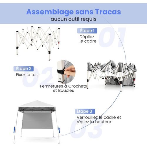Tonnelle De Jardin 182 X 182 Cm Avec Panneau Latéral, Tente Réception Pliant Avec Pieds (blanc)