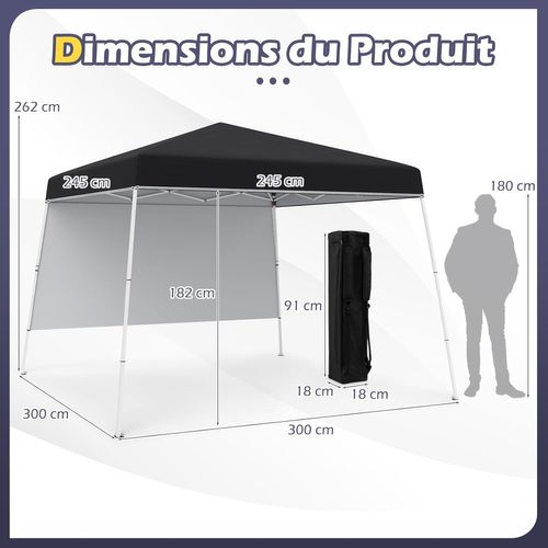 Tonnelle De Jardin 3 X 3 M Avec Panneau Latéral, Tente Réception Pliant Avec Sac à Dos (noir)