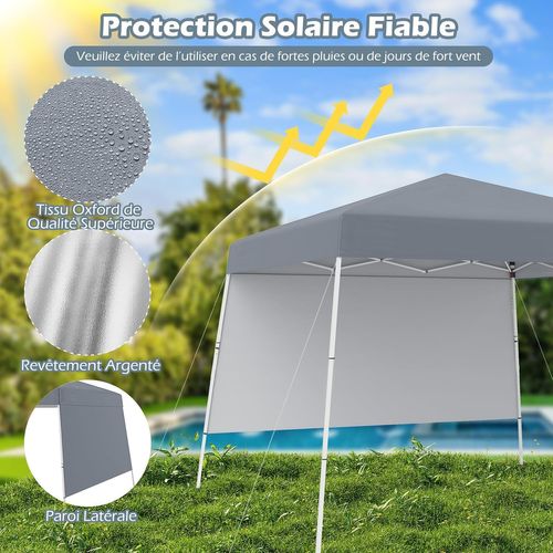 Tonnelle De Jardin 3 X 3 M Avec Panneau Latéral, Tente Réception Pliant Avec Sac à Dos (gris)