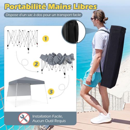 Tonnelle De Jardin 3 X 3 M Avec Panneau Latéral, Tente Réception Pliant Avec Sac à Dos (gris)