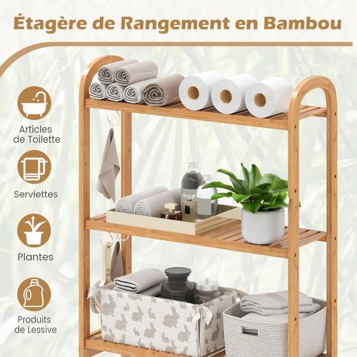 Meuble Wc Au-dessus Des Toilettes En Bambou De Bain à 3 Niveaux, 3 Crochets, Naturel