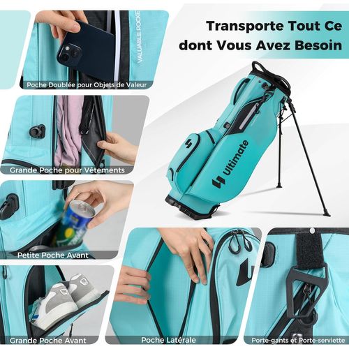 Sac De Golf Léger Avec Compartiments Supérieurs Et Poches Zippées, Bandoulière Réglable (bleu)