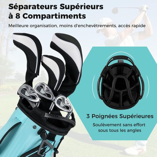 Sac De Golf Léger Avec Compartiments Supérieurs Et Poches Zippées, Bandoulière Réglable (bleu)