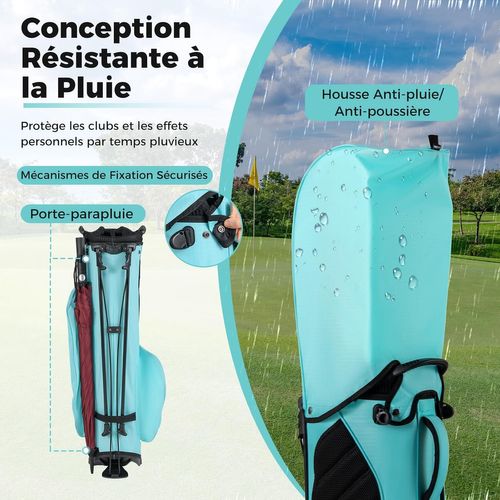 Sac De Golf Léger Avec Compartiments Supérieurs Et Poches Zippées, Bandoulière Réglable (bleu)