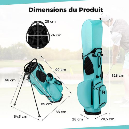 Sac De Golf Léger Avec Compartiments Supérieurs Et Poches Zippées, Bandoulière Réglable (bleu)