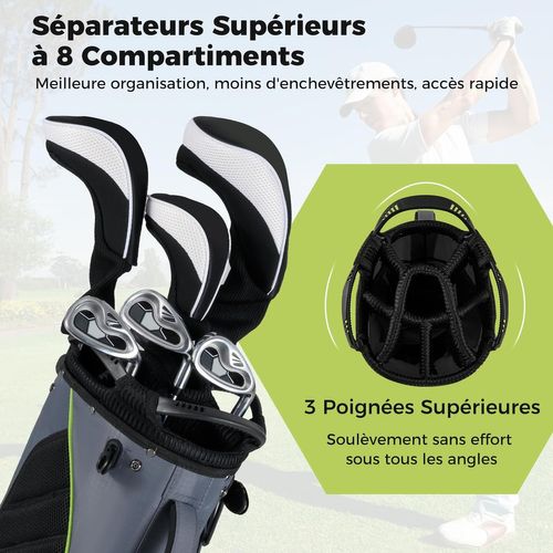 Sac De Golf Léger Avec Compartiments Supérieurs Et Poches Zippées, Bandoulière Réglable (gris)