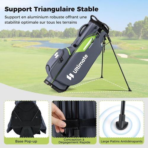 Sac De Golf Léger Avec Compartiments Supérieurs Et Poches Zippées, Bandoulière Réglable (gris)