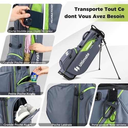 Sac De Golf Léger Avec Compartiments Supérieurs Et Poches Zippées, Bandoulière Réglable (gris)