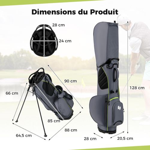 Sac De Golf Léger Avec Compartiments Supérieurs Et Poches Zippées, Bandoulière Réglable (gris)