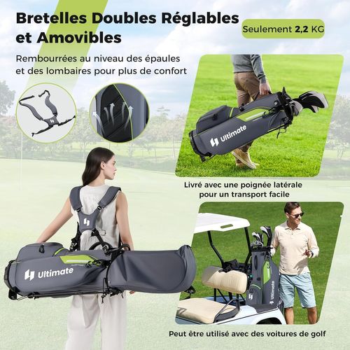 Sac De Golf Léger Avec Compartiments Supérieurs Et Poches Zippées, Bandoulière Réglable (gris)