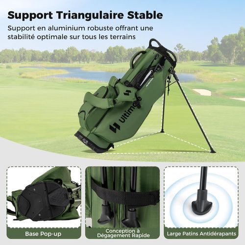 Sac De Golf Léger Avec Compartiments Supérieurs Et Poches Zippées, Bandoulière Réglable (vert)