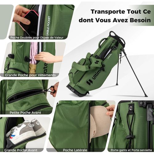 Sac De Golf Léger Avec Compartiments Supérieurs Et Poches Zippées, Bandoulière Réglable (vert)