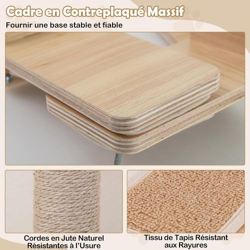 Arbre à Chat Mural En Bois, 5 Pièces Parcours Chat, 3 Poteaux à Griffer En Jute, Pour 3-4 Chats