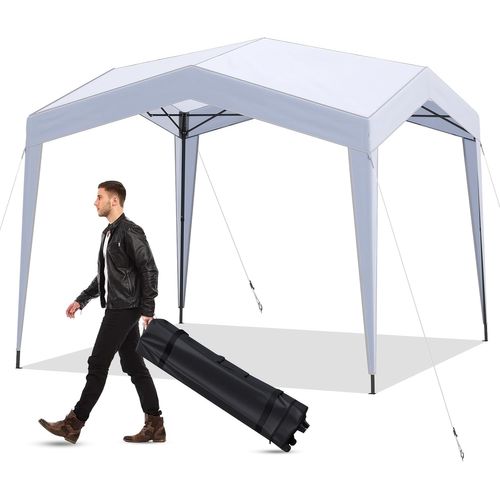 Tonnelle De Jardin Pop-up 302 X 302 Cm, Tente Réception Avec Sac à Roulettes Portable (blanc)