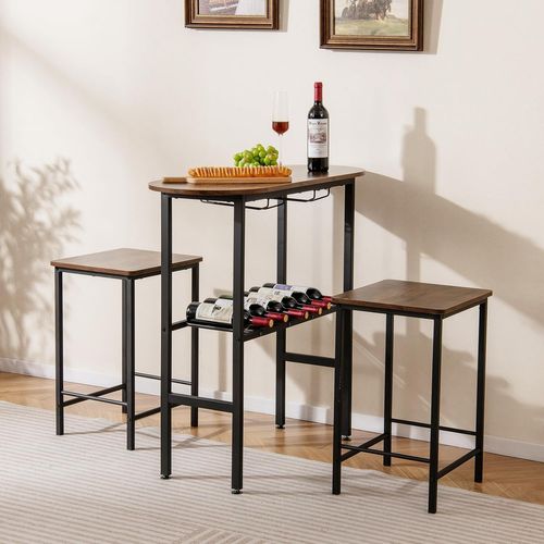 Table Cuisine Avec Tabourets, Table De Cuisine 2 Personnes, 2 Porte-bouteilles(marron Rustique)